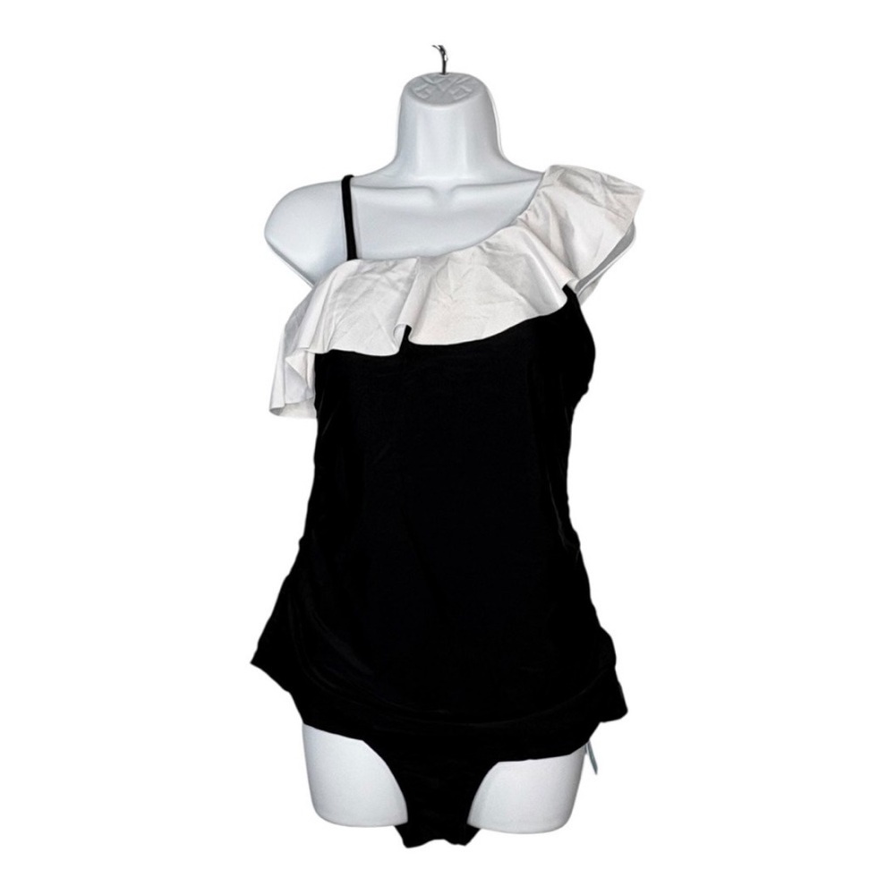 Younique Black and White Ruffle One-Piece Swimsuit Sz M - Picture 3 of 8